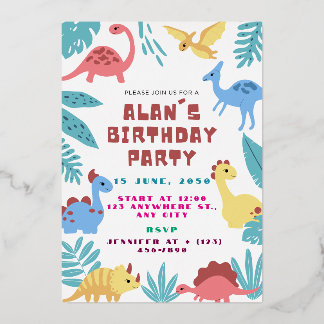 Cute Dinosaur Birthday Invitation Folieneinladung