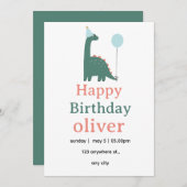 Cute Dinosaur Birthday Invitation for Kids, Einladung (Vorne/Hinten)