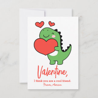 Cute Dinosaur Boys Kids Classroom Valentines Day Mitteilungskarte