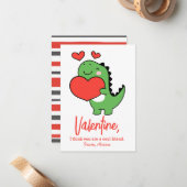 Cute Dinosaur Boys Kids Classroom Valentines Day Mitteilungskarte (Vorderseite/Rückseite Beispiel)