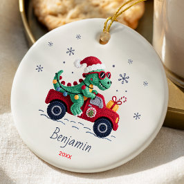 Cute dinosaur christmas lights custom keramik ornament