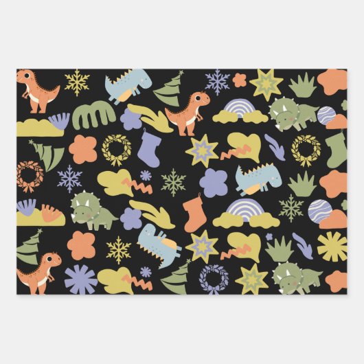 Cute Dinosaur Christmas Wrapping Paper Geschenkpapier Set (Vorderseite)