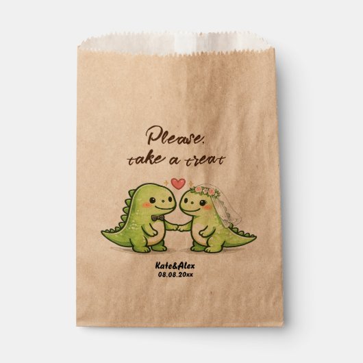 Cute Dinosaur Couple Wedding Treat Geschenktütchen (Vorderseite)