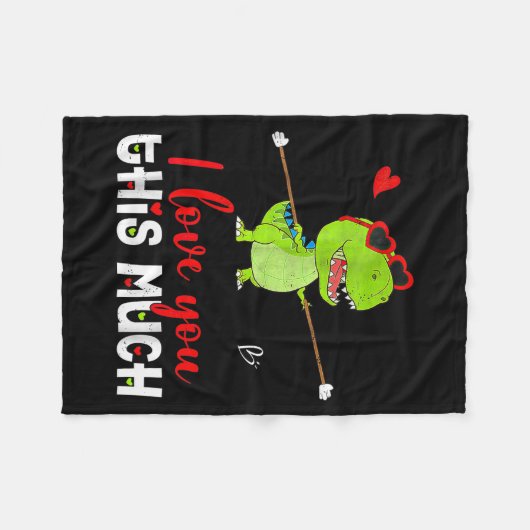 Cute Dinosaur I Love You This Much Valentines Day  Fleecedecke (Vorderseite (Horizontal))