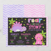 Cute Dinosaur Joint Birthday  Einladung (Vorne/Hinten)