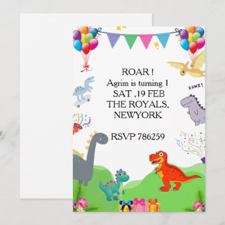 Cute Dinosaur Kids Birthday Invitation Einladung