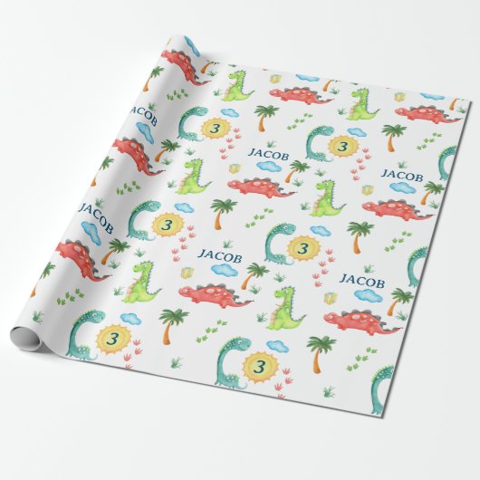 Cute Dinosaur Party Kids Birthday Trex Geschenkpapier (Ungerollt)