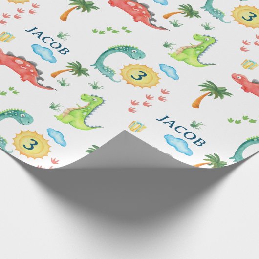 Cute Dinosaur Party Kids Birthday Trex Geschenkpapier (Ecke)