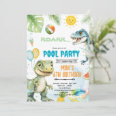 Cute dinosaur pool theme invitation einladung (Stehend Vorderseite)