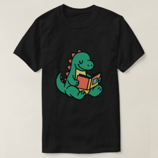 Cute Dinosaur Reading a Book Illustration T-Shirt