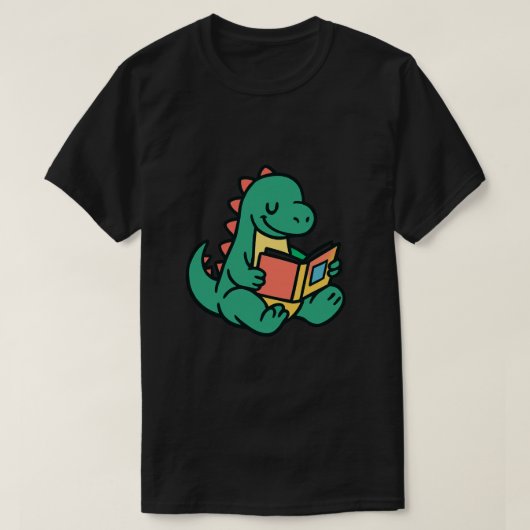 Cute Dinosaur Reading a Book Illustration T-Shirt (Design vorne)
