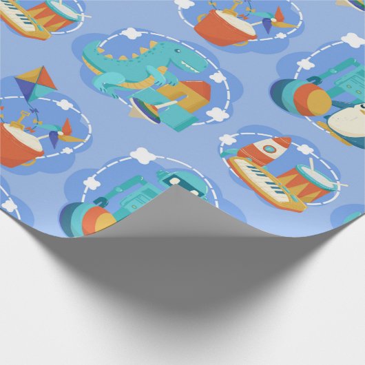 Cute Dinosaur, Robot & Rocket Toys Geschenkpapier (Ecke)