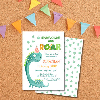 Cute Dinosaur Stomp Chomp Roar Birthday Einladung