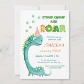 Cute Dinosaur Stomp Chomp Roar Birthday Einladung (Vorderseite)