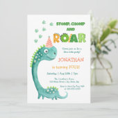 Cute Dinosaur Stomp Chomp Roar Birthday Einladung (Stehend Vorderseite)