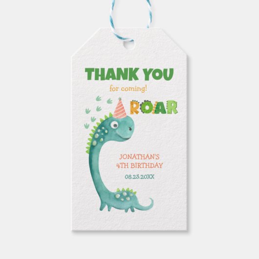 Cute Dinosaur Stomp Chomp Roar Birthday Geschenkanhänger (Vorderseite)