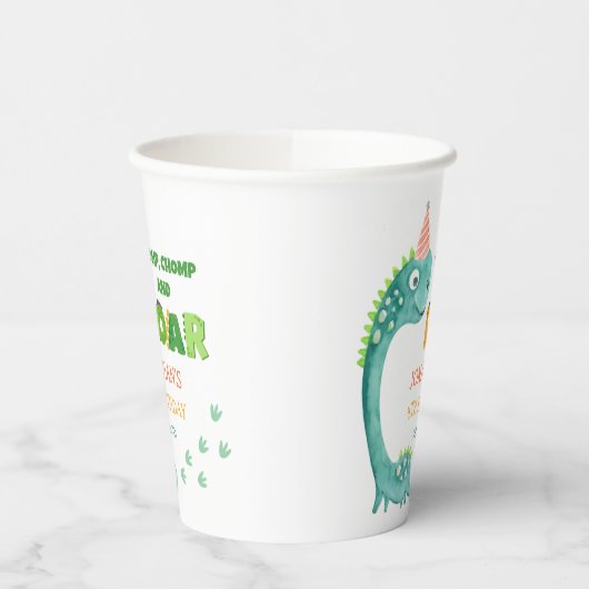 Cute Dinosaur Stomp Chomp Roar Birthday Pappbecher (Links)