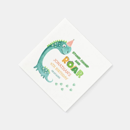 Cute Dinosaur Stomp Chomp Roar Birthday Serviette (Ecke)