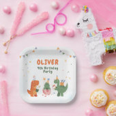 Cute Dinosaur T-rex 4th Birthday Paper Plates Pappteller (Party)