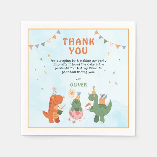 cute dinosaur t-rex 4th Birthday Party Napkins Serviette (Vorderseite)