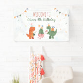 Cute Dinosaur T-Rex 4th Birthday Party Sign Banner (Insitu)