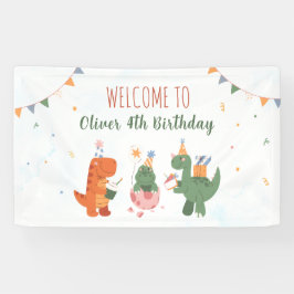 Cute Dinosaur T-Rex 4th Birthday Party Sign Banner