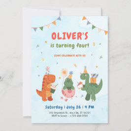 cute dinosaur t-rex kids 4th Birthday Invitation Einladung