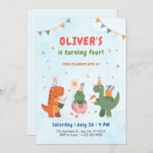 cute dinosaur t-rex kids 4th Birthday Invitation Einladung (Vorne/Hinten)