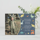 Cute Dinosaur Thank You Card with Photo Dankeskarte (Stehend Vorderseite)