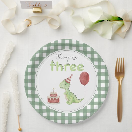 Cute Dinosaur Three-rex Birthday Pappteller (Hochzeit)