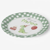 Cute Dinosaur Three-rex Birthday Pappteller (Schrägansicht)