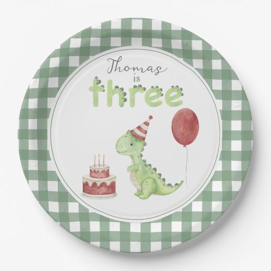 Cute Dinosaur Three-rex Birthday Pappteller (Vorderseite)
