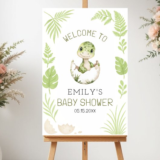 Cute Dinosaur Watercolor Baby Shower Welcome Sign Poster