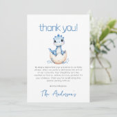 Cute Dinosaur Watercolor Blue Baby Shower Dankeskarte (Stehend Vorderseite)
