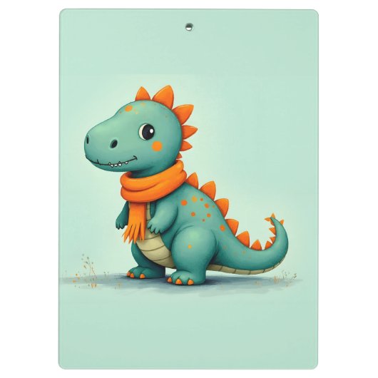 Cute Dinosaur Wearing an Orange Scarf Klemmbrett (Rückseite)