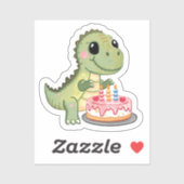 Cute Dinosaur with Birthday Cake Sticker (Blatt)