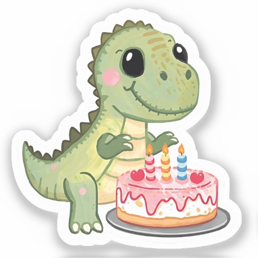Cute Dinosaur with Birthday Cake Sticker (Vorderseite)