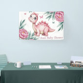 Cute Dinosaur with Butterflies Baby Shower Banner (Messe)