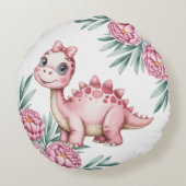Cute Dinosaur with Butterflies Baby Shower Gift Rundes Kissen (Rückseite)