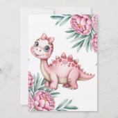 Cute Dinosaur with Pink Peony Girl Baby Shower Einladung (Rückseite)