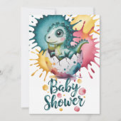 Cute Dinosaur with Watercolor Splash Baby Shower Einladung (Vorderseite)