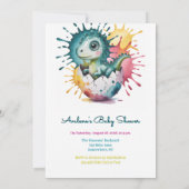 Cute Dinosaur with Watercolor Splash Baby Shower Einladung (Rückseite)