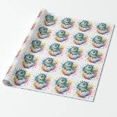 Cute Dinosaur with Watercolor Splash Baby Shower Geschenkpapier (Ungerollt)