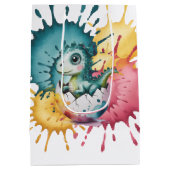 Cute Dinosaur with Watercolor Splash Baby Shower Mittlere Geschenktüte (Rückseite)