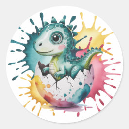 Cute Dinosaur with Watercolor Splash Baby Shower Runder Aufkleber