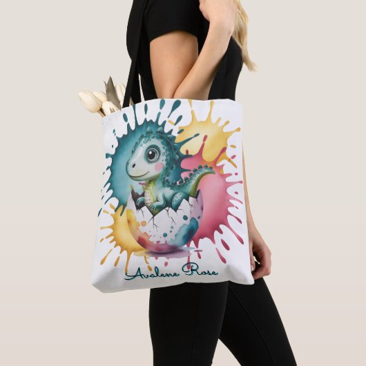 Cute Dinosaur with Watercolor Splash Baby Shower Tasche (Von Nahem)