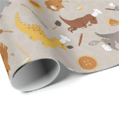 Cute Dinosaurs Cooking in Beige and Brown Geschenkpapier (Rolleneckpunkt)