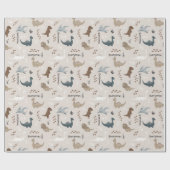 Cute Dinosaurs Footprints & Custom Name Beige Geschenkpapier (Flach)