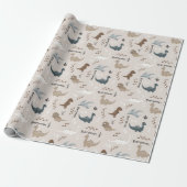 Cute Dinosaurs Footprints & Custom Name Beige Geschenkpapier (Ungerollt)