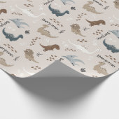 Cute Dinosaurs Footprints & Custom Name Beige Geschenkpapier (Ecke)